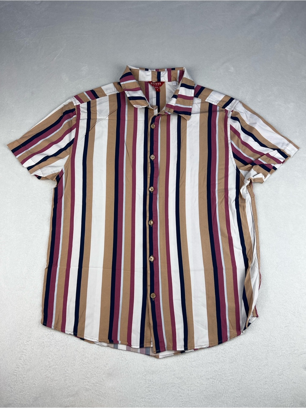 GUESS Women’s Medium Short Sleeve Shirt Striped Business Casual Button Up Tee